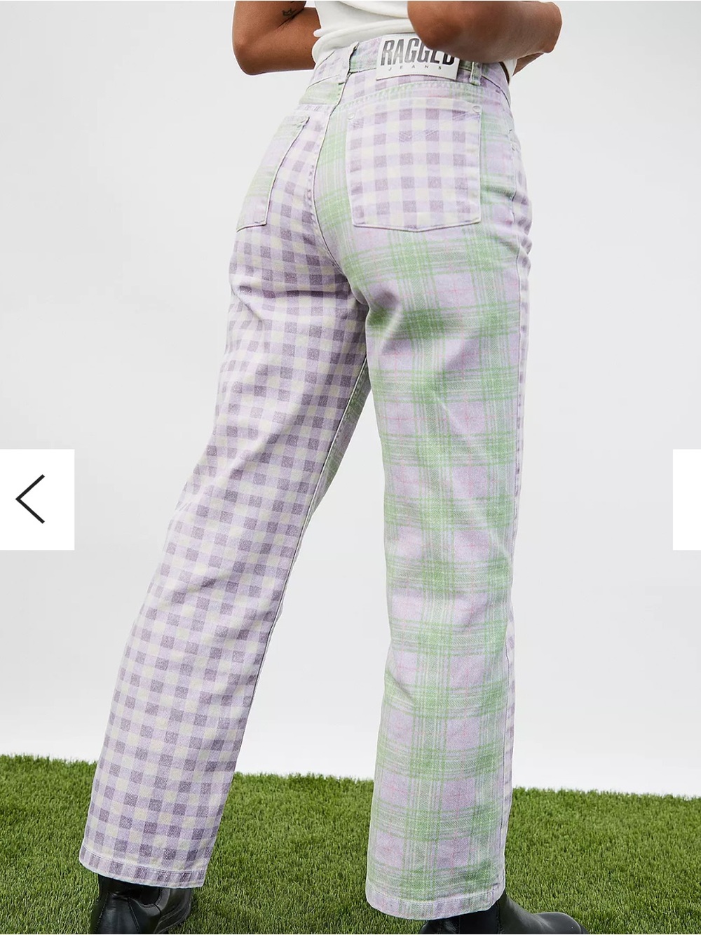 The ragged priest purple green checked patchwork straight cool jeans size 26